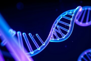 Generative AI DNA helix glowing with purple and blue light