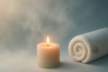 촛불과 수건이 있는 아늑한 장면