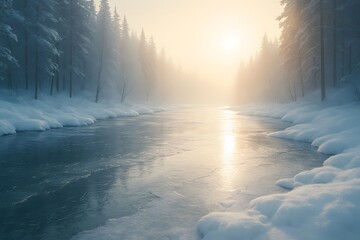 겨울 강가의 황금빛 풍경