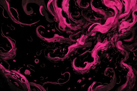 An ethereal, vibrant pink, abstract depiction of tentacles and amorphous shapes against a black background