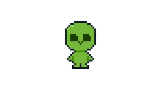 8-bit pixel art green alien character idle. looped animation 4k 30fps