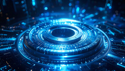 Technological Core: The heart of a futuristic data center or advanced technological system glows with vibrant blue light, representing innovation. This image encapsulates the essence of innovation.