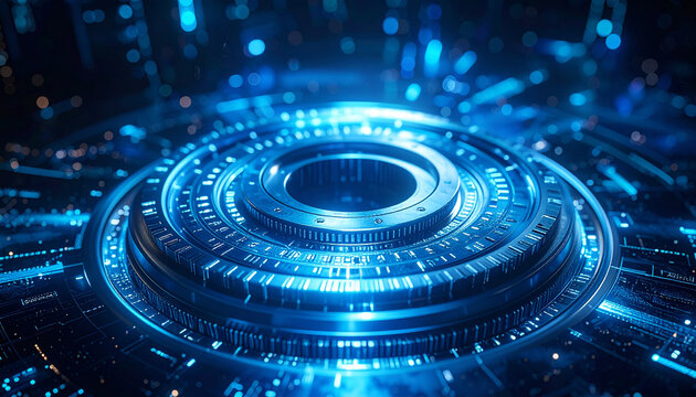 Technological Core: The heart of a futuristic data center or advanced technological system glows with vibrant blue light, representing innovation. This image encapsulates the essence of innovation.