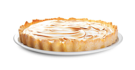 One delicious meringue pie isolated on white