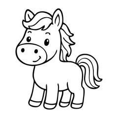 Dibujo sencillo con líneas de caballo joven simpático 