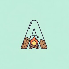 Letter A Campfire Logo Design with Logs and Flames.