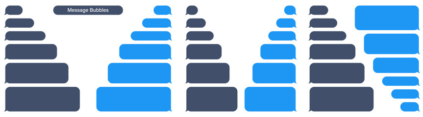 Blank various message bubbles. Green chat or messenger speech bubble. SMS text frame. Short message sending. Dark mode. Vector illustration.