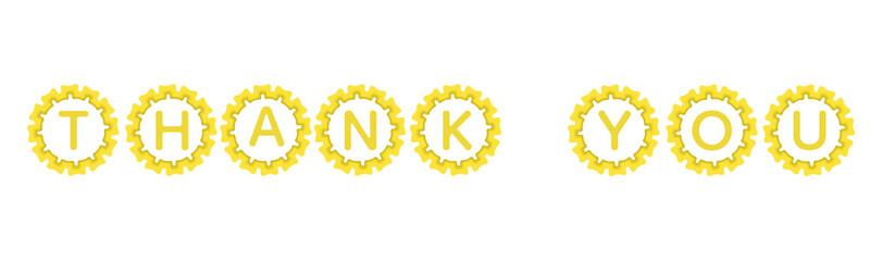 Stylish golden gear frame featuring the illuminated yellow phrase “THANK YOU” against a sleek Transparent background. The blend of neon light and gold texture delivers a premium appreciation message