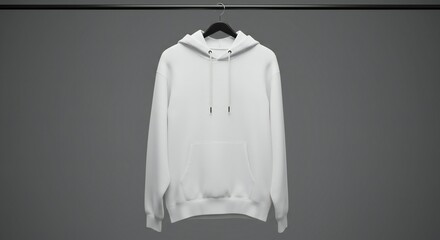 Minimalist presentation of a blank white hoodie apparel for customization and design opportunities