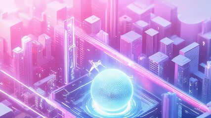 Futuristic metropolis connecting to a digital metaverse sphere - Powered by Adobe