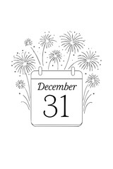 calendar page showing “December 31” is surrounded by bursting fireworks