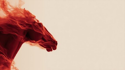 Red smoky horse silhouette on light background – creative art, fantasy and dynamic motion concept