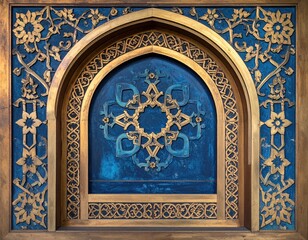 Ornate, golden-trim alcove w/ blue, textured back panel