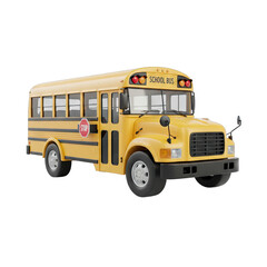 Classic Yellow School Bus With Stop Sign And Multiple Windows Isolated On Transparent Background Detailed 3D Render