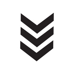 Three black chevron arrows pointing downward, minimalist symbol.