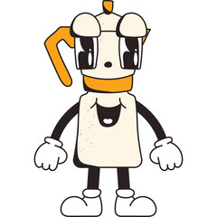 Retro Style Moka Pot Character With Big Eyes And Happy Expression On White Background