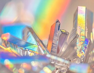 Translucent crystal cluster with rainbow light
