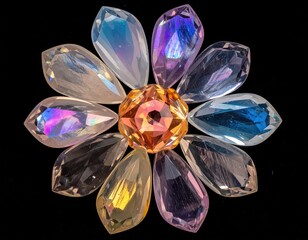 Gemstone flower. Crystal petals around orange center stone