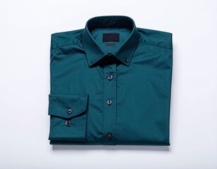 Folded teal shirt, buttoned, clean and ready