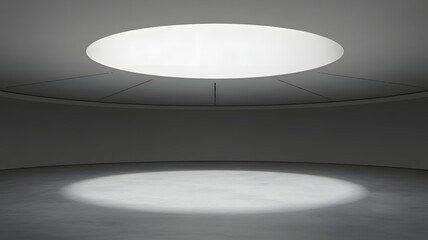 Empty concrete interior with a round skylight in ceiling