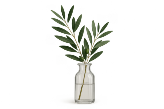 Olive branch with olives in glass vase