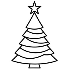 Fototapeta premium Outlined christmas tree with star on a white space on transparent background