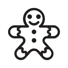 Simple Outline of a Smiling Gingerbread Cookie Icon for Festive Holiday Designs