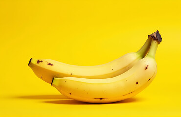 bright isolated four plump unpeeled bananas vibrant yellow background one vibrant banana