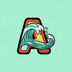 Letter A with Ocean Wave Illustration for Branding and Design.