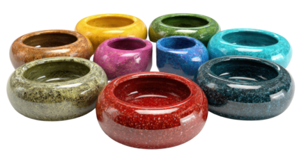 Colorful Ceramic Bowls Array: A stunning composition of vibrant ceramic bowls, each showcasing unique colors and textures, arranged in an eye-catching display.