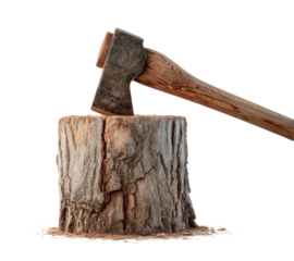 The Axe on Stump: A rustic axe, its blade firmly embedded in a weathered stump, sits as a symbol of work, labor, and the raw power of nature.