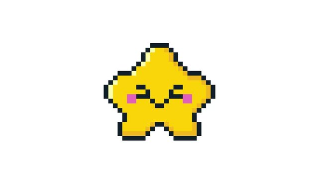 8-bit pixel art cute yellow star character shy. looped animation 4k 30fps