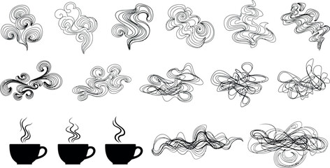 Elegant black and white arabic calligraphy designs and steaming coffee cups for decorative use