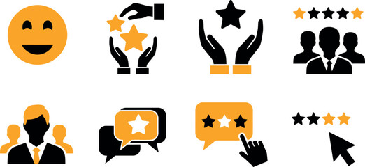 Collection of icons representing customer feedback ratings satisfaction and review concepts