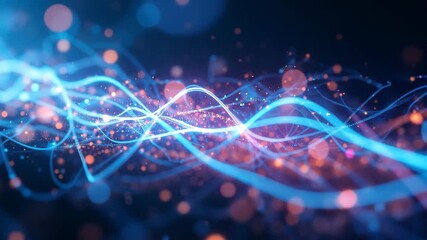 Abstract blue background with glowing DNA particles and bright starlight illumination for a modern design backdrop - Powered by Adobe