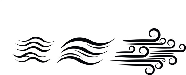 Abstract hand drawn black brush strokes representing wind waves and air flow motion