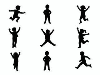 Obraz premium Childhood silhouette: captures a series of playful silhouettes of children engaged in various activities, evoking a sense of carefree joy and childhood adventures.