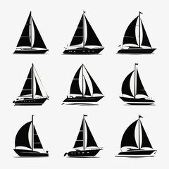 Sailing Vessels: A collection of various sailing boats, depicted in silhouette, evoking the freedom and adventure of the open sea.