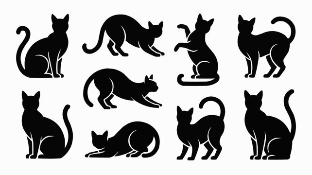 Black Cat Silhouette Collection: A collection of captivating black cat silhouettes in various poses. These elegant illustrations capture the mysterious essence of feline grace. - Powered by Adobe