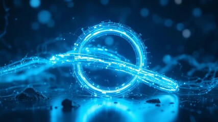 Digital technology design featuring an abstract glowing blue DNA helix pattern on a black backdrop with bright fractal light and energy - Powered by Adobe