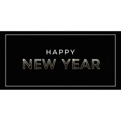 Happy New Year Text with Elegant Gold Outline on Black Background.