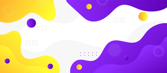 Yellow and purple fluid abstract background with flowing shapes.