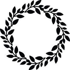 Illustrator elegant botanical foliage wreath black and white silhouette vector