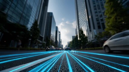 Futuristic cityscape with urban road and digital technology elements in a modern metropolis - Powered by Adobe