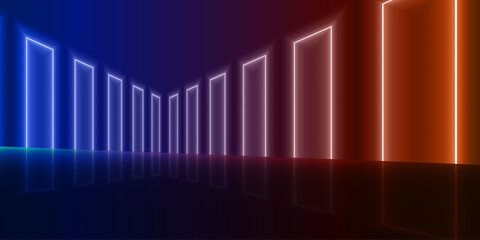 abstract 3D prespective colorful neon bar shine in the dark