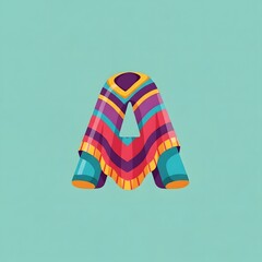 Colorful Poncho Letter A Illustration on Teal Background.