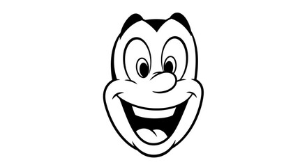 Fototapeta premium A black and white cartoon character's happy face with a wide smile and large eyes, depicting cheerfulness.