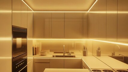 Modern kitchen interior design featuring warm led lighting - Powered by Adobe