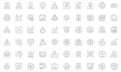 Fototapeta premium Dynamic collection of outline vector icons representing business strategy, management, analytics, and corporate growth concepts, ideal for digital design projects and user interfaces