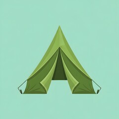 Green Camping Tent Illustration on Light Blue Background.